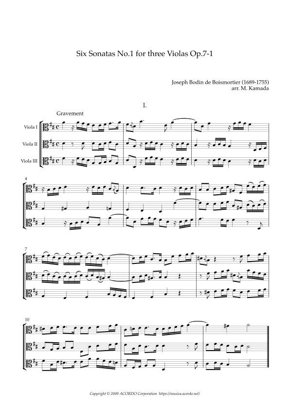 Six Sonatas No.1 for three Violas, Op.7-1 (arr. Kamada, Mikio)