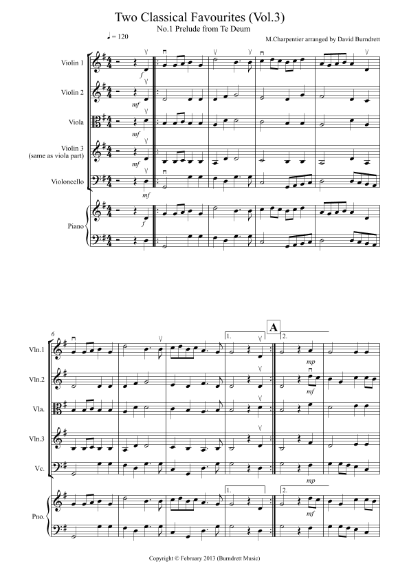 2 Classical Favourites for String Quartet (volume three) (arr. D.Burndrett)
