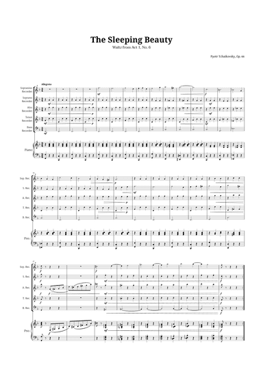 The Sleeping Beauty Waltz for Recorder Quintet and Piano (arr. Langanho)