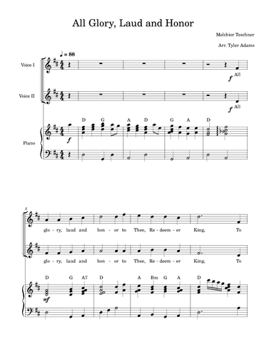 All Glory, Laud and Honor (2-Part Choir) (arr. Tyler Adams)