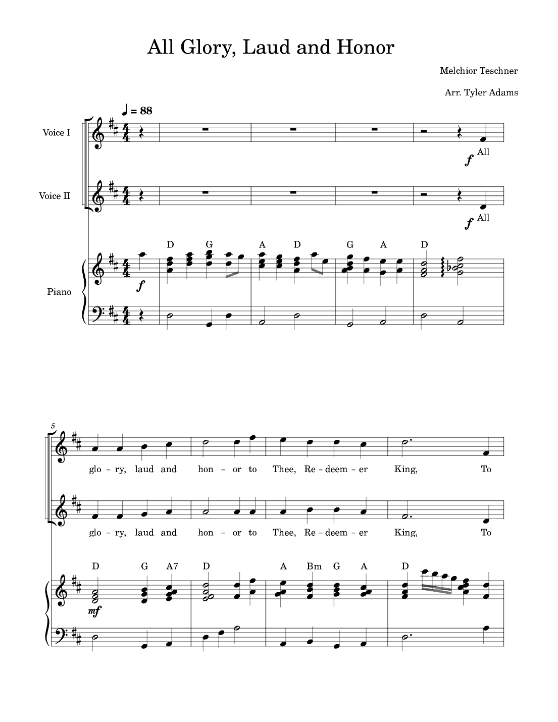 All Glory, Laud and Honor (2-Part Choir) (arr. Tyler Adams)