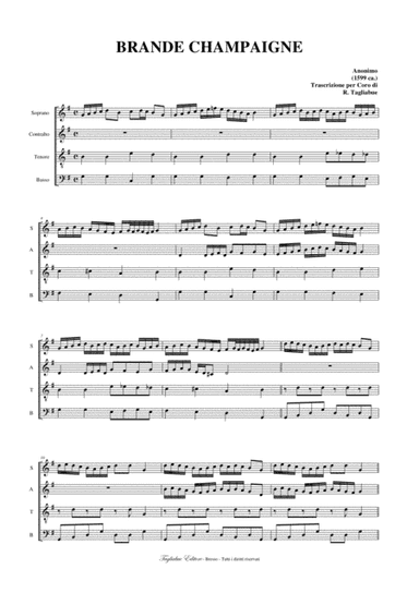BRANDE CHAMPAGNJE - Anonymous 1599 - Arr. for SATB Choir (arr. Renato Tagliabue)