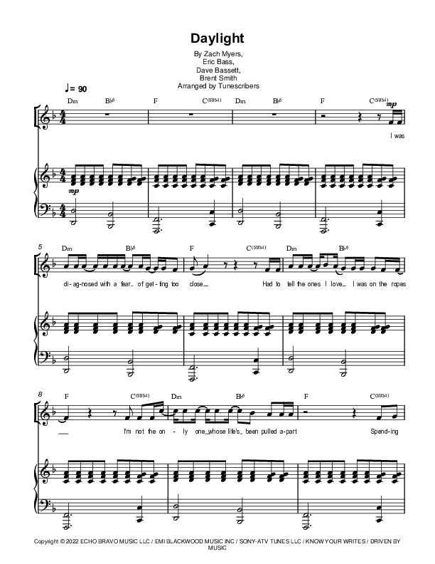 Daylight (arr. Tunescribers)