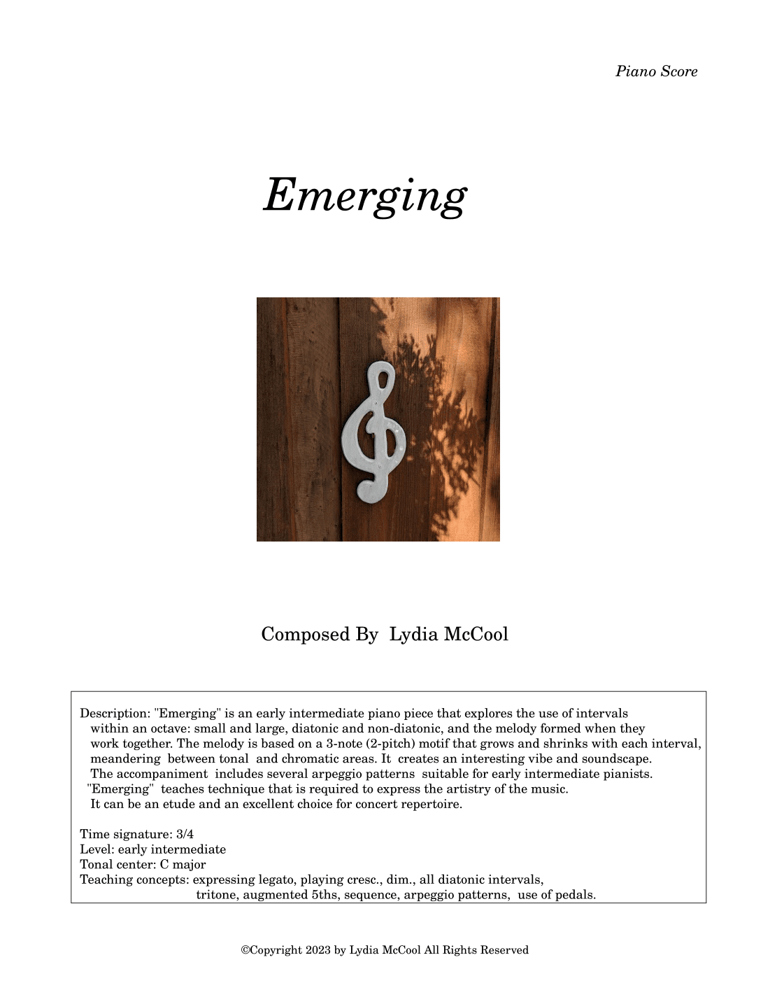 Lydia McCool: Emerging, for piano solo