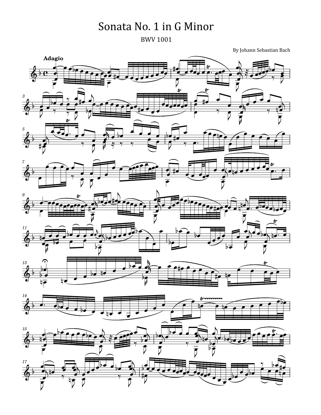 J. S. Bach - Sonata No. 1 in G Minor - BWV 1001 - For Violin Solo (arr. poon)