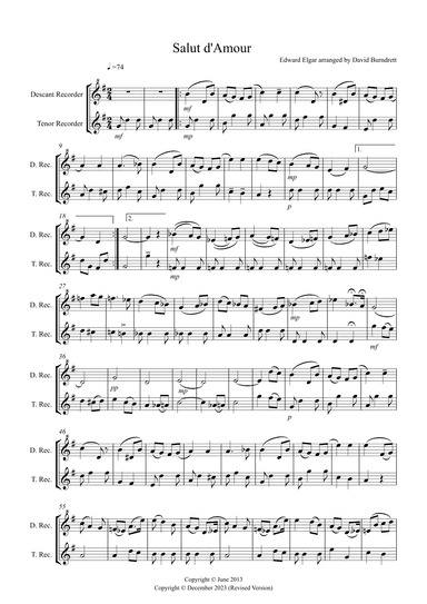 Salut d' Amour for Descant and Tenor Recorder Duet (arr. David Burndrett)