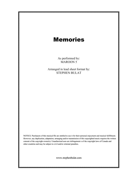 Memories (arr. Stephen Bulat)