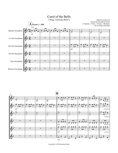 Carol of the Bells (F min) (Saxophone Sextet - 1 Sop, 3 Alto, 1 Ten, 1 Bari) (arr. Regis Bookshar)
