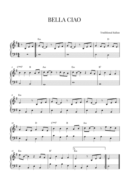 BELLA CIAO for Easy Piano (arr. Cadenza Editions)
