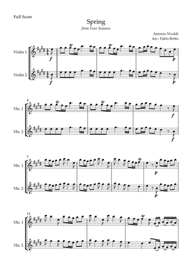 Spring (from Four Seasons of Antonio Vivaldi) for Violin Duo (arr. Fabio Britto)