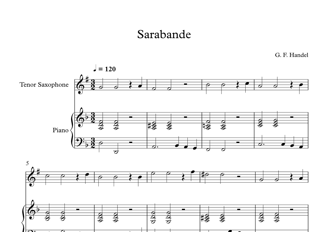 Sarabande - George Frideric Handel (Tenor Sax + Piano) (arr. Digital Book Music)