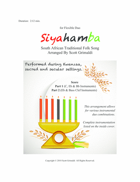 Siyahamba - for Flexible Duo (C, Eb, Bb & Bass Clef Instruments) (arr. Scott Grimaldi)
