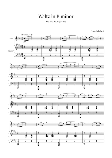 Waltz in B minor Op 18, No. 6 (D145) (for Flute and Piano) (arr. Cadenza Editions)