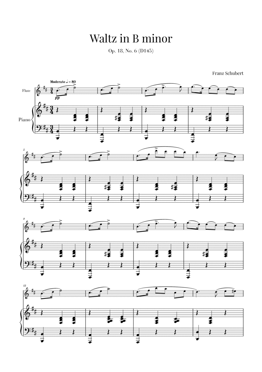 Waltz in B minor Op 18, No. 6 (D145) (for Flute and Piano) (arr. Cadenza Editions)