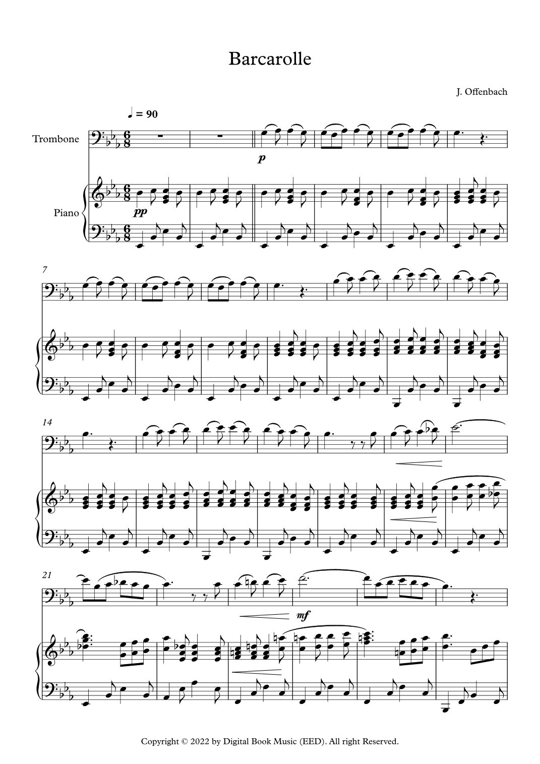 Barcarolle - Jacques Offenbach (Trombone + Piano) (arr. Digital Book Music)