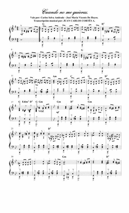 Cuando no me quieras. Carlos Selva Andrade y José María de Hoyos (arr. Juan Carlos Cortés A.)
