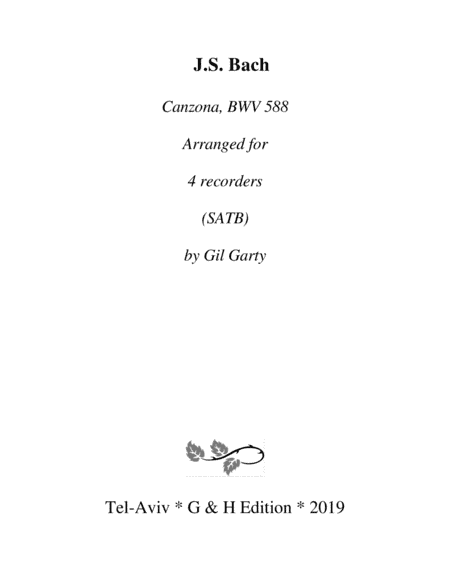 Canzona, BWV 588 (Arrangement for 4 recorders (SATB)) (arr. Gil Garty)