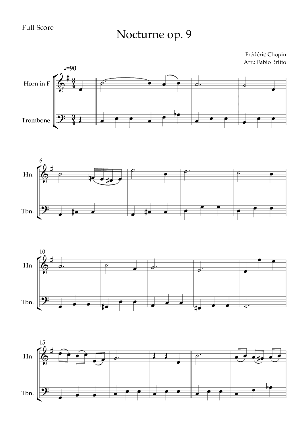 Nocturne Op.9 No. 2 (Frédéric Chopin) for Horn in F & Trombone Duo (arr. Fabio Britto)