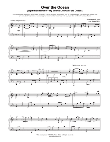 Over the Ocean (ballad remix of "My Bonnie Lies Over the Ocean") - early intermediate version (arr. Anne Britt)
