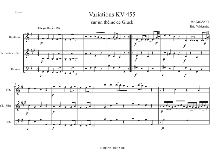 Variations KV 455 sur un thème de Gluck (arr. Eric Valdenaire)