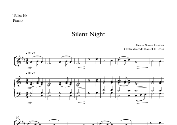 Silent Night - Christmas Carol - Bb Tuba and Piano (arr. Daniel H Rosa)