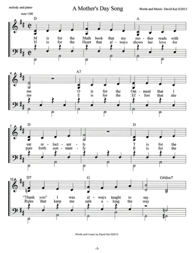 A Mother's Day Song (accompaniment and lead sheet)