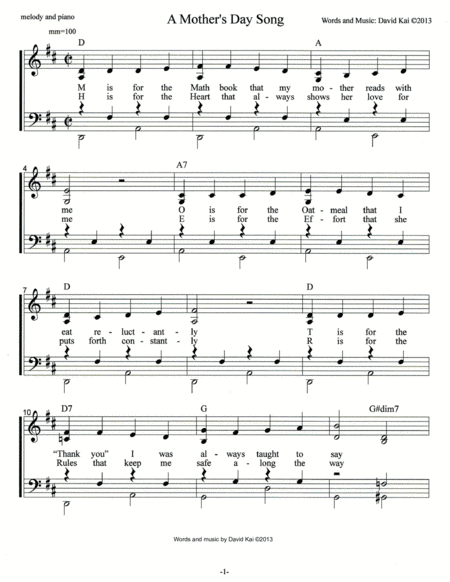A Mother's Day Song (accompaniment and lead sheet)