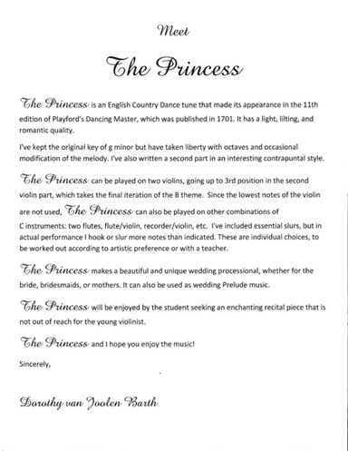 Romantic Playford: The Princess (arr. Dorothy van Joolen Barth)