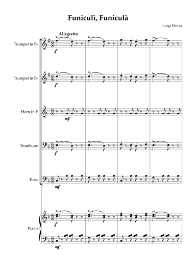 Funiculì, Funiculà - For Brass Quintet & Piano (arr. Karen Gueiros)