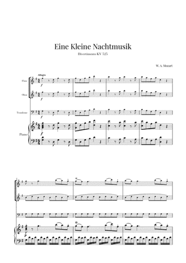 Eine Kleine Nachtmusik for Flute, Oboe, Trombone and Piano (arr. Cadenza Editions)