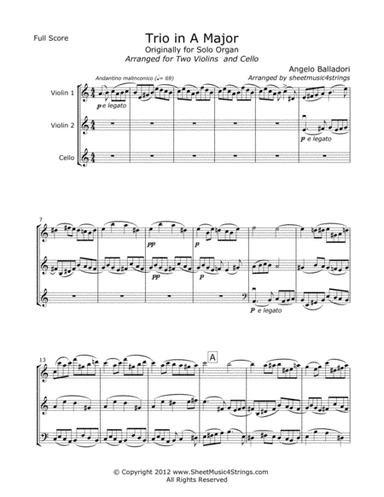 Balladori, A. - Trio in A for Two Violins and Cello (arr. Linda M. Scott)