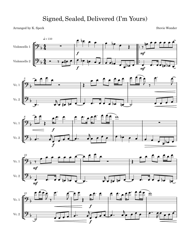 Signed, Sealed, Delivered I'm Yours (arr. K. Speck)
