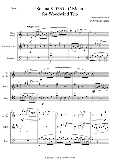 Sonata K.533 in C Major for Woodwind Trio (arr. Cristiano Vecchi)