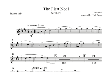 The First Noel (Variations for Full Orchestra) Trumpet in B Flat part (arr. Nick Raspa)