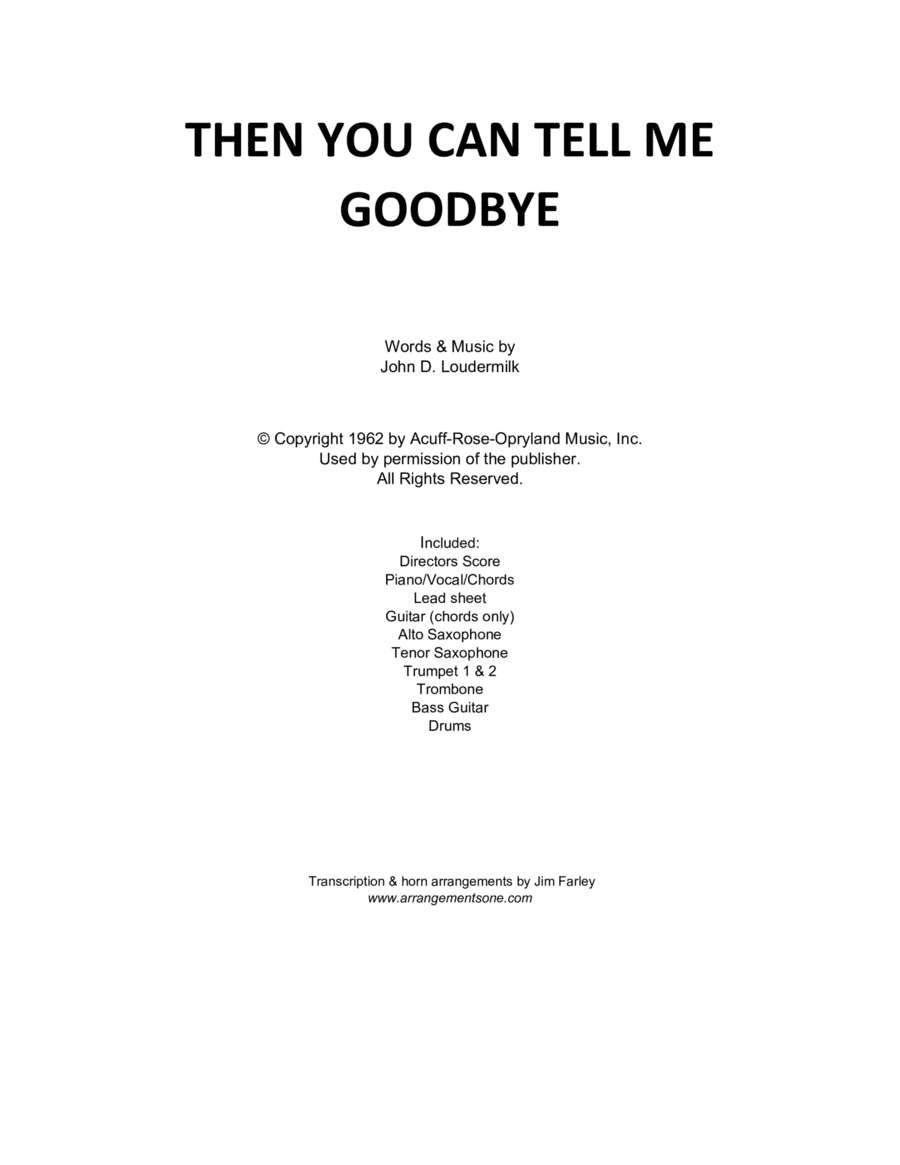 Then You Can Tell Me Goodbye (arr. Jim Farley www.arrangementsone.com)