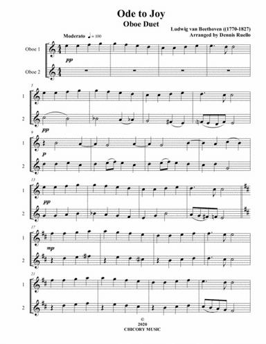 Ode to Joy - Oboe Duet - Intermediate (arr. Dennis Ruello)