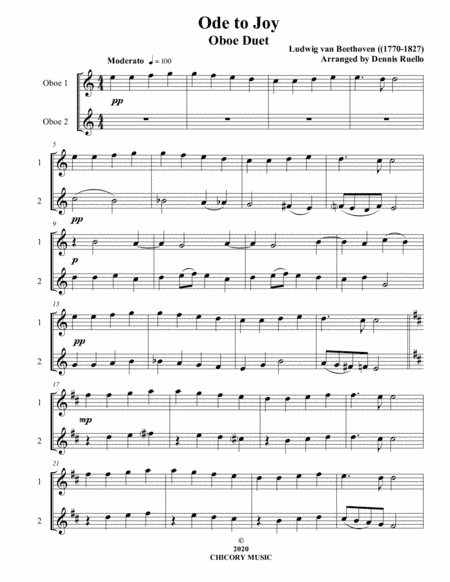 Ode to Joy - Oboe Duet - Intermediate (arr. Dennis Ruello)