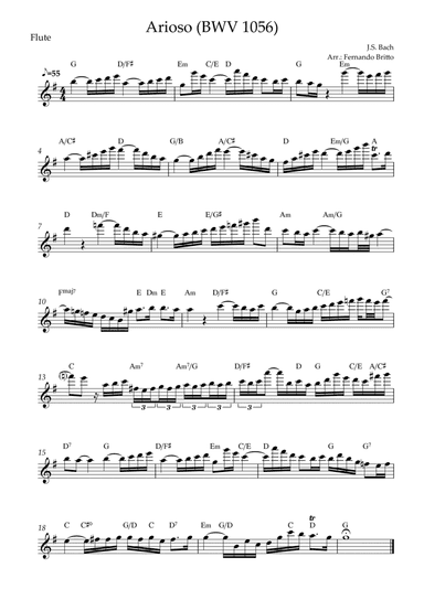 Arioso (J.S. Bach - BWV 1056) for Flute Solo with Chords (arr. Fernando Britto)