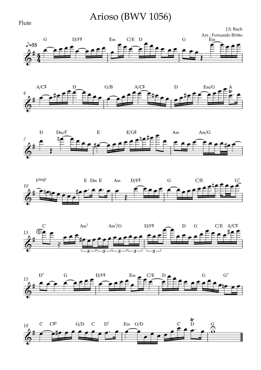 Arioso (J.S. Bach - BWV 1056) for Flute Solo with Chords (arr. Fernando Britto)