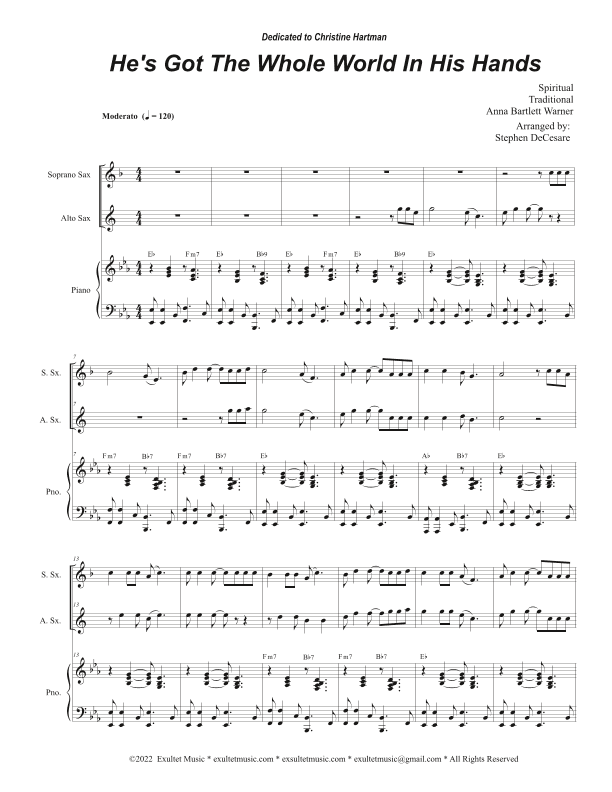 He's Got The Whole World In His Hands (Duet for Soprano and Alto Saxophone) (arr. Stephen DeCesare)