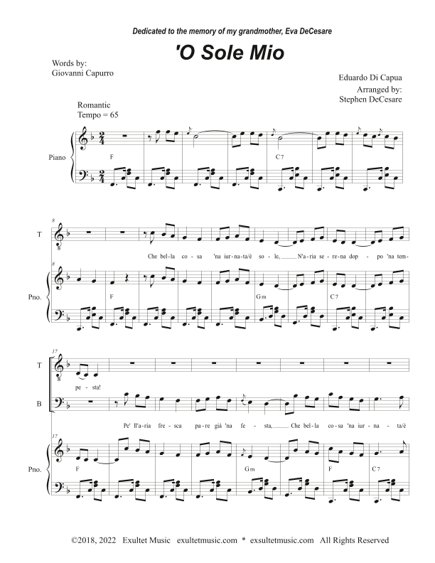 O Sole Mio (2-part choir - (TB) (Easy Choir Version) (arr. Stephen DeCesare)
