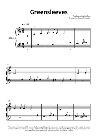Greensleeves - Easy Piano (arr. Glauco Fernandes)