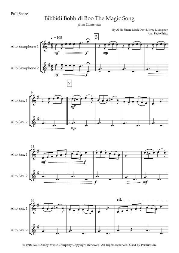 Bibbidi-bobbidi-boo (the Magic Song) (arr. Fabio Britto)