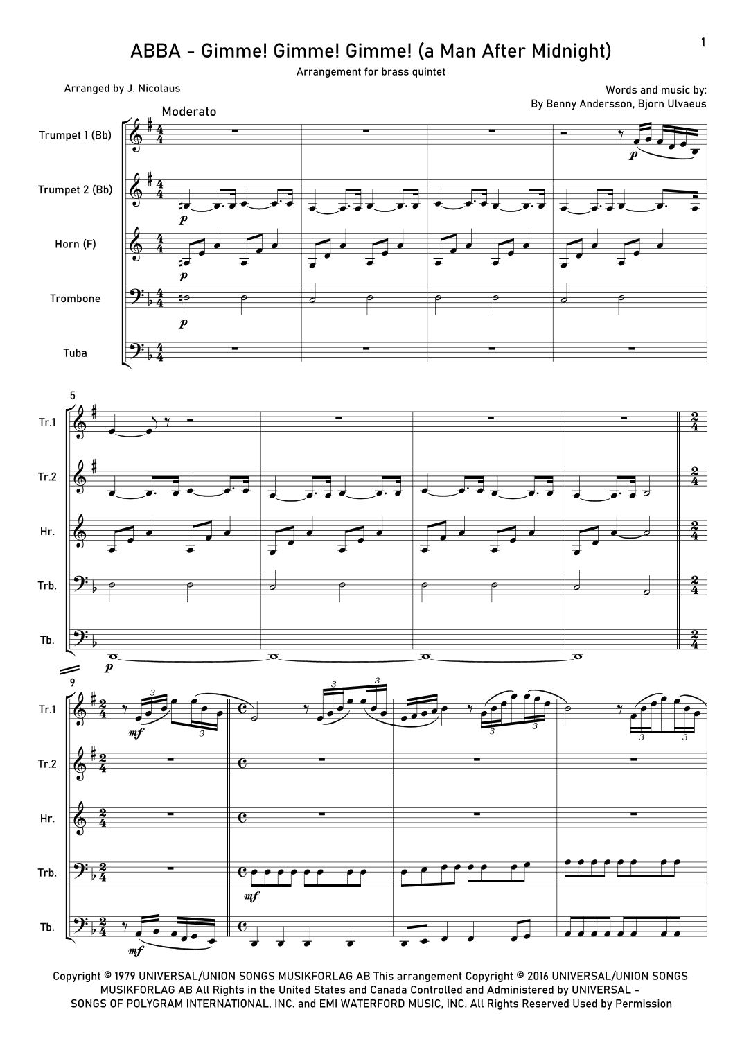 Gimme! Gimme! Gimme! (a Man After Midnight) (arr. John Nicolaus)