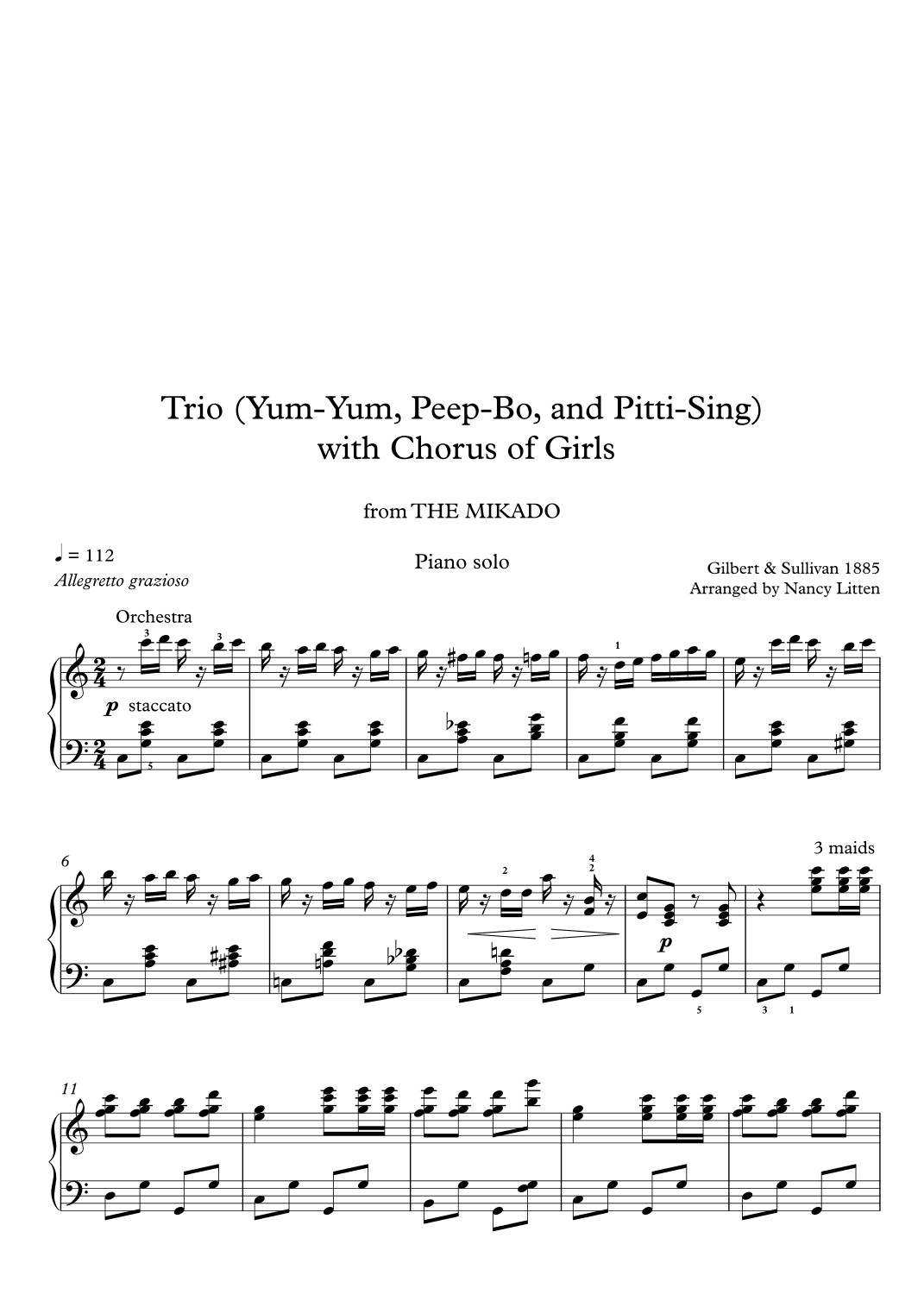Three Little Maids from School Are We (Sullivan) (arr. Nancy Litten)