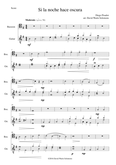 Si la Noche hace oscura for bassoon and guitar (E minor version) (arr. David Warin Solomons)
