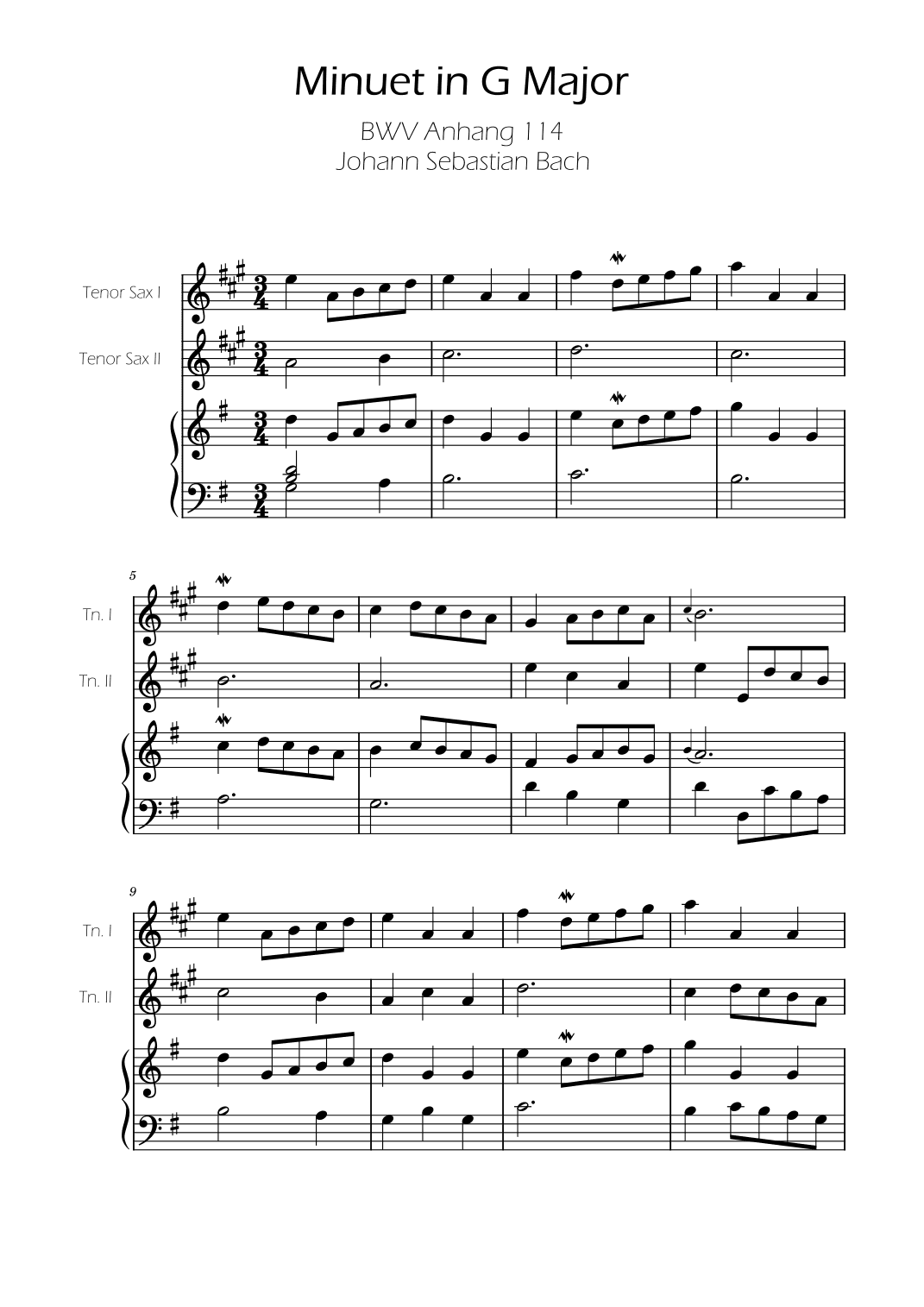 Minuet in G major BWV Anh. 114 - Bach - Tenor Sax Duet w/ Piano (arr. Ygor Nunes)