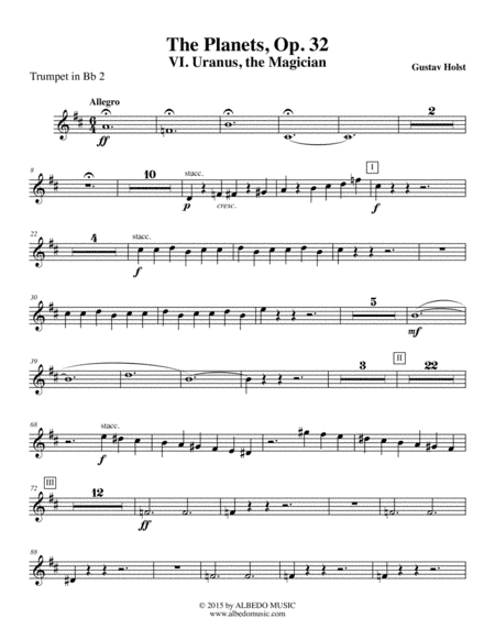 Holst The Planets, VI. Uranus, the Magician - Trumpet in Bb 2 (Transposed Part), Op. 32 (arr. Doug Clyde)