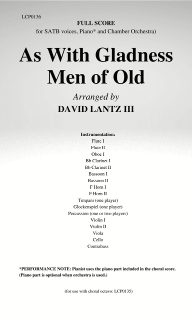 As With Gladness Men of Old - Score Only (arr. David Lantz III)