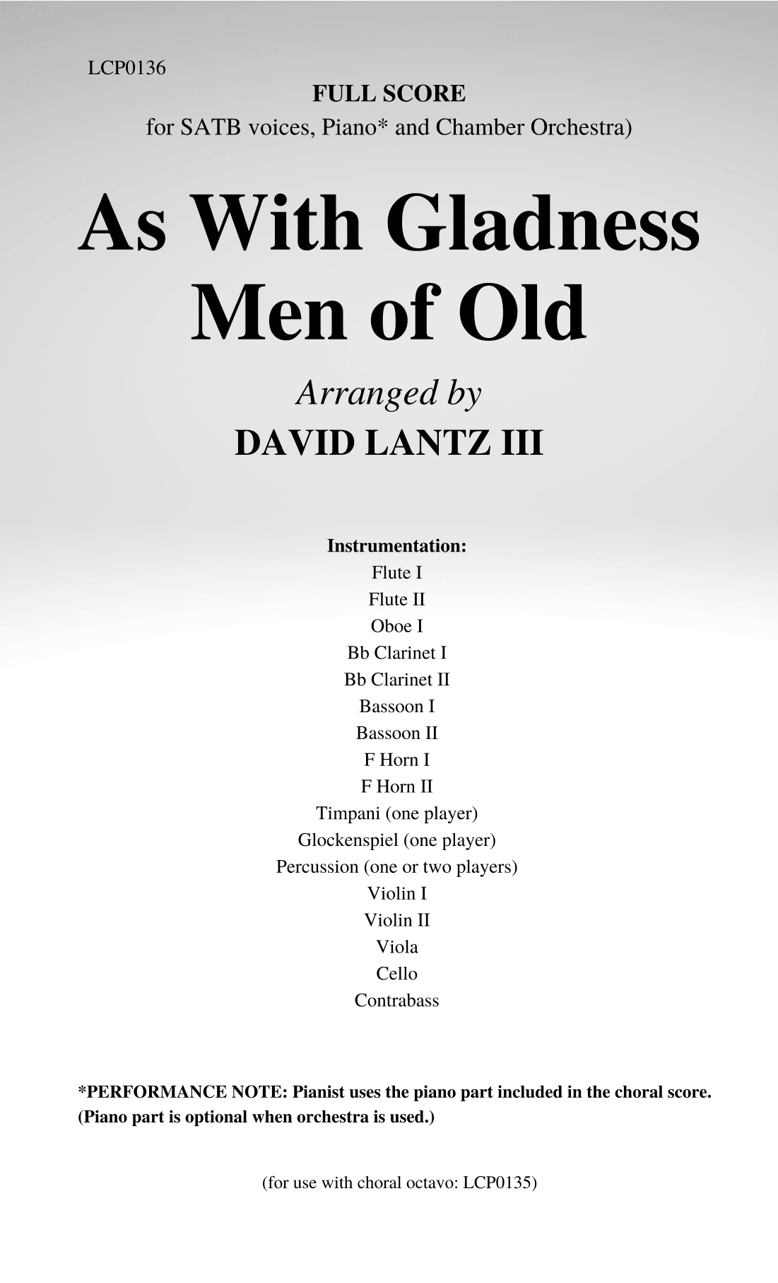 As With Gladness Men of Old - Score Only (arr. David Lantz III)